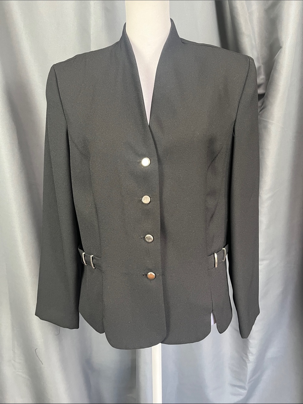 Women's Black Tailored Blazer with Buckle Side Details